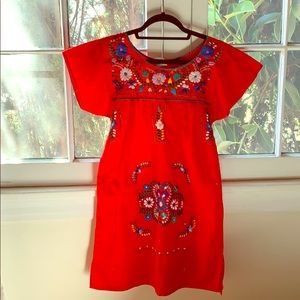 Oaxaca Mexican Red Embroidered Dress Size Small